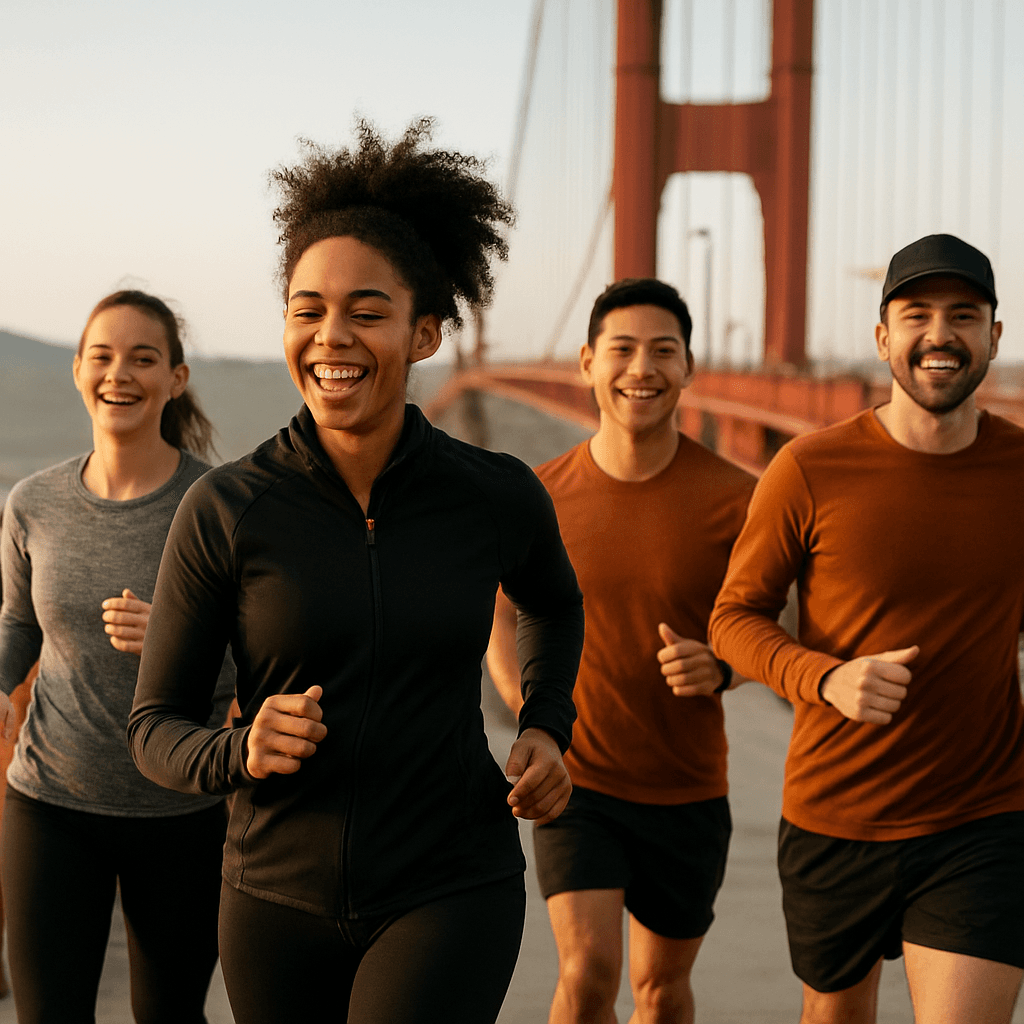 NeuBird Run Club members crossing the Golden Gate Bridge on a morning run